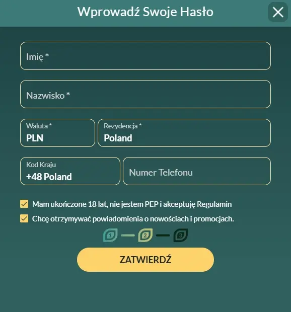 formularz rejestracyjny Casino Lemon druga opcja